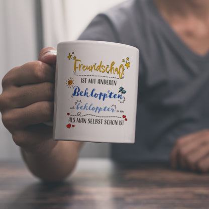 Kaffeebecher mit lustigem Spruch zu Freundschaft