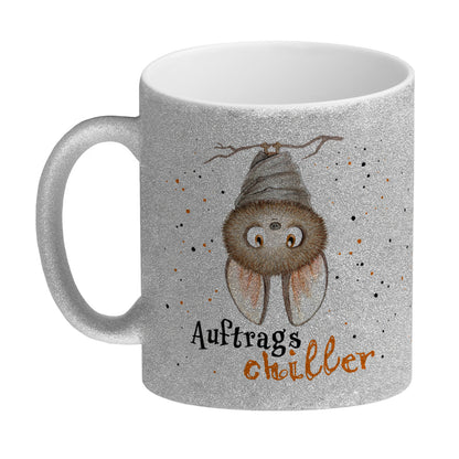 Auftragschiller Glitzer-Kaffeebecher mit Fledermaus