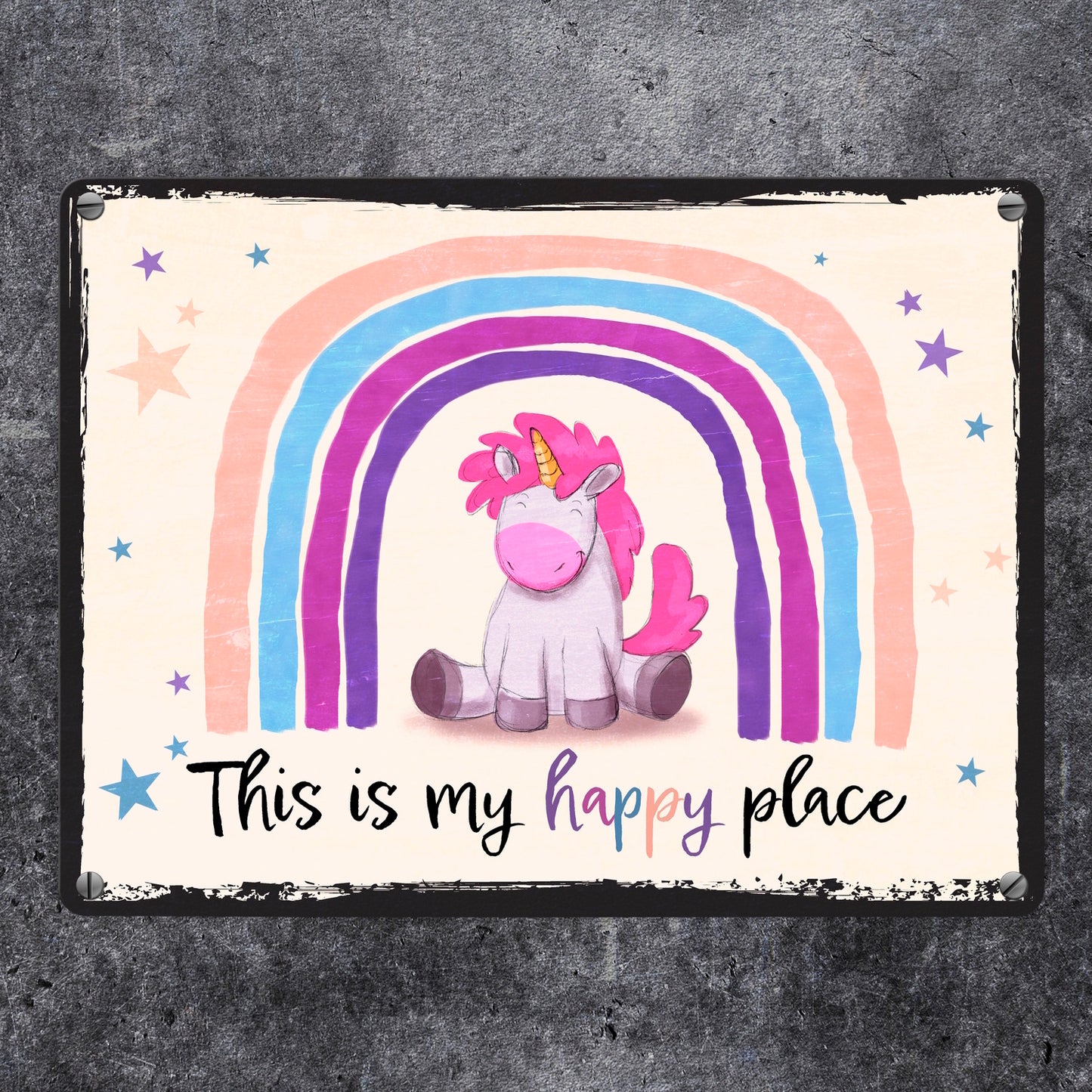 This is my happy place Metallschild in 15x20 cm mit niedlichem Einhorn