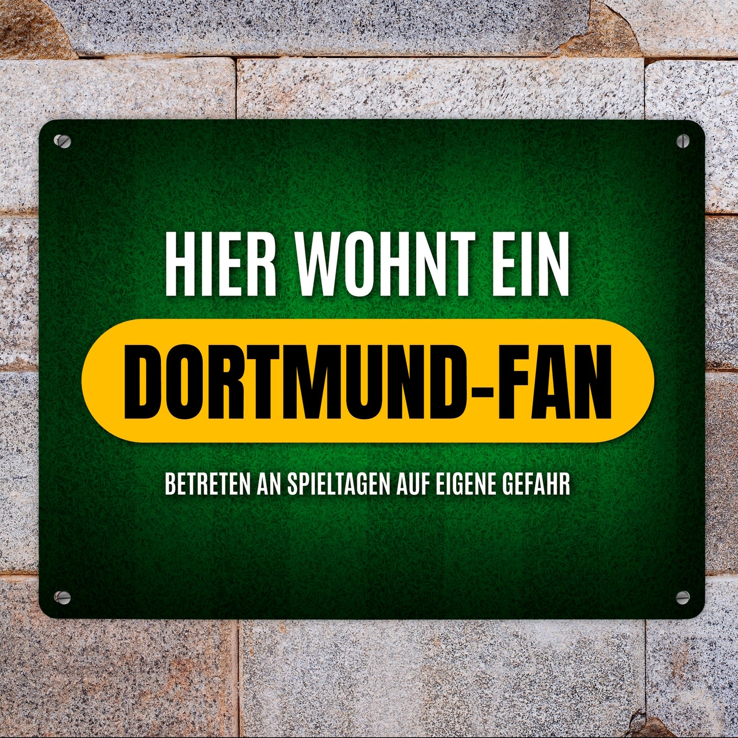 Metallschild XL mit Spruch: Hier wohnt ein Dortmund-Fan