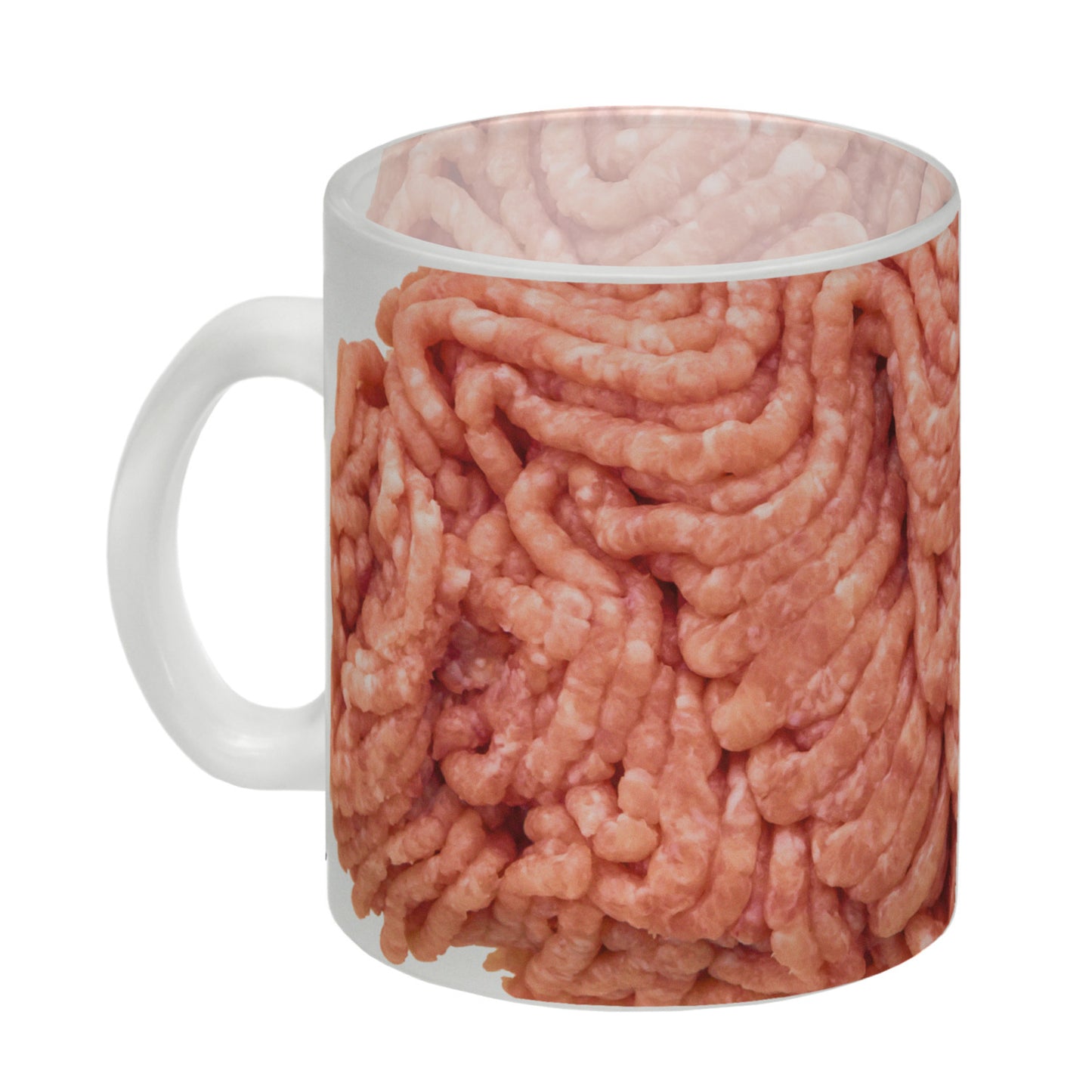 Glas Tasse mit Hackfleisch Motiv