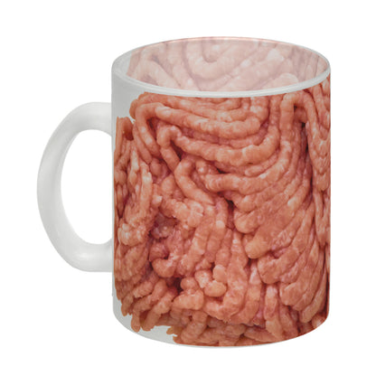 Glas Tasse mit Hackfleisch Motiv