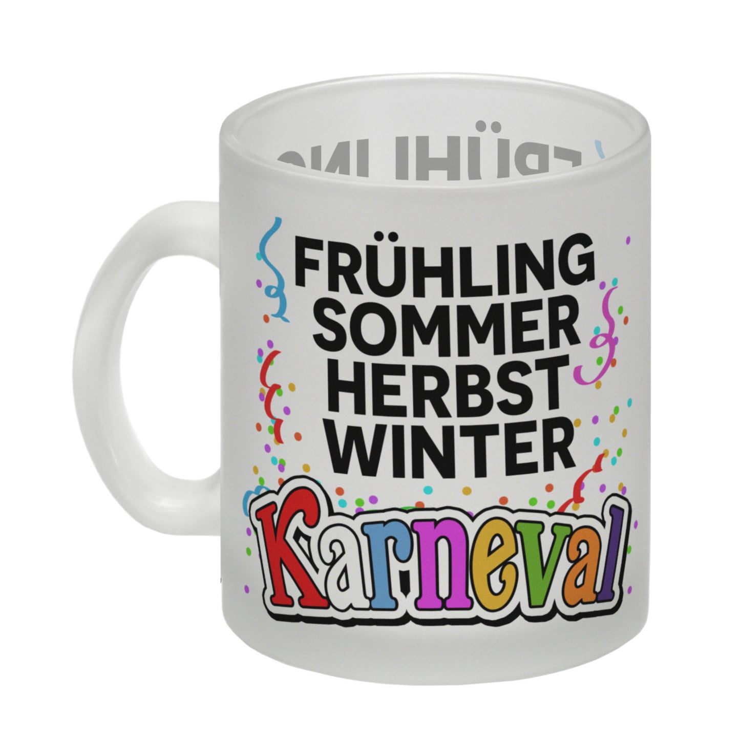 Kölner Karneval Glas Tasse mit Konfetti und Luftschlangen