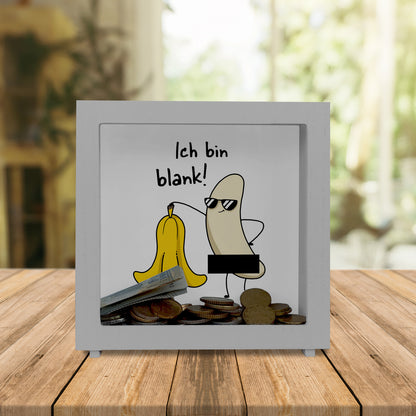 Nackte Banane Rahmen Spardose aus Holz mit Spruch Ich bin blank