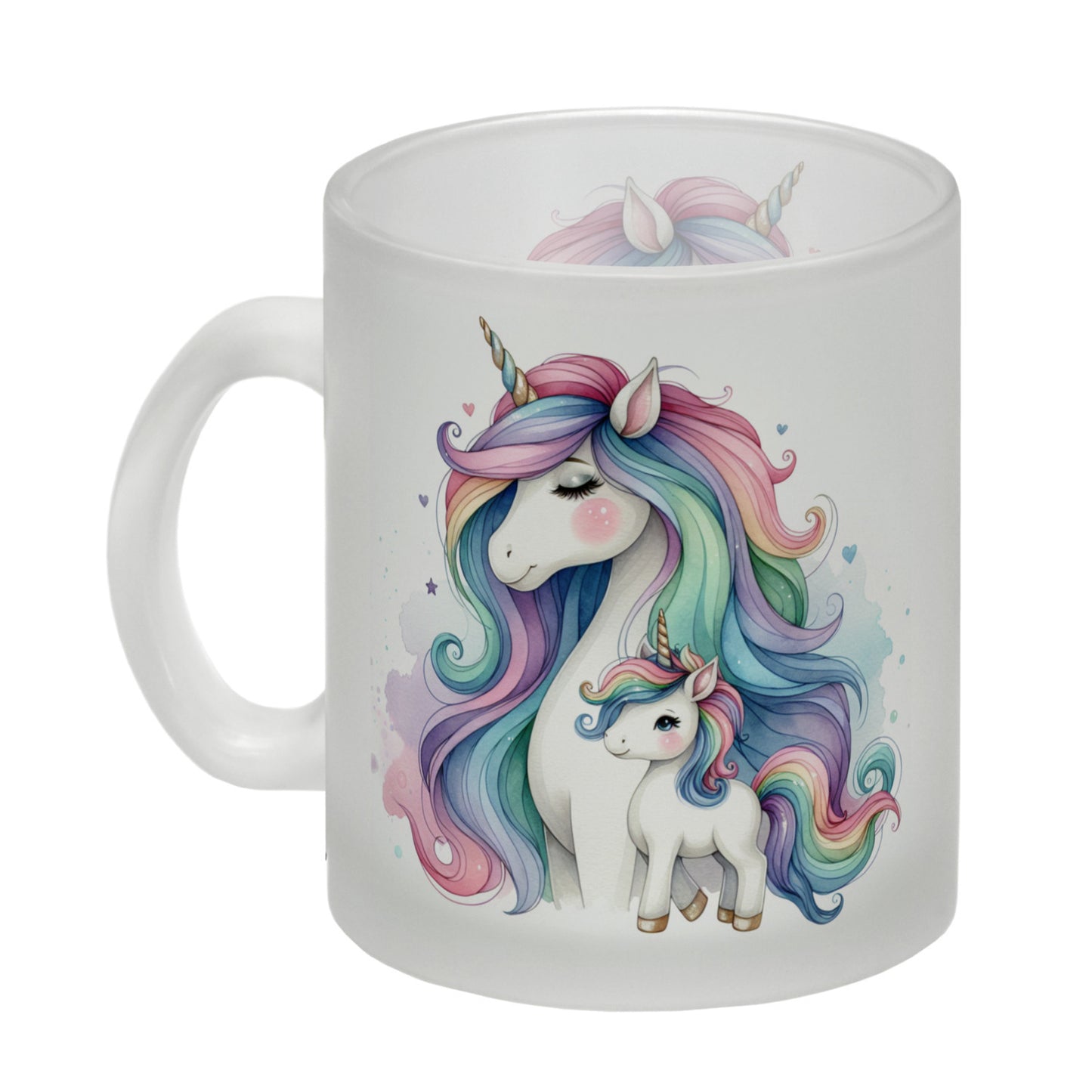 Einhorn-Mama mit Kind Glas Tasse