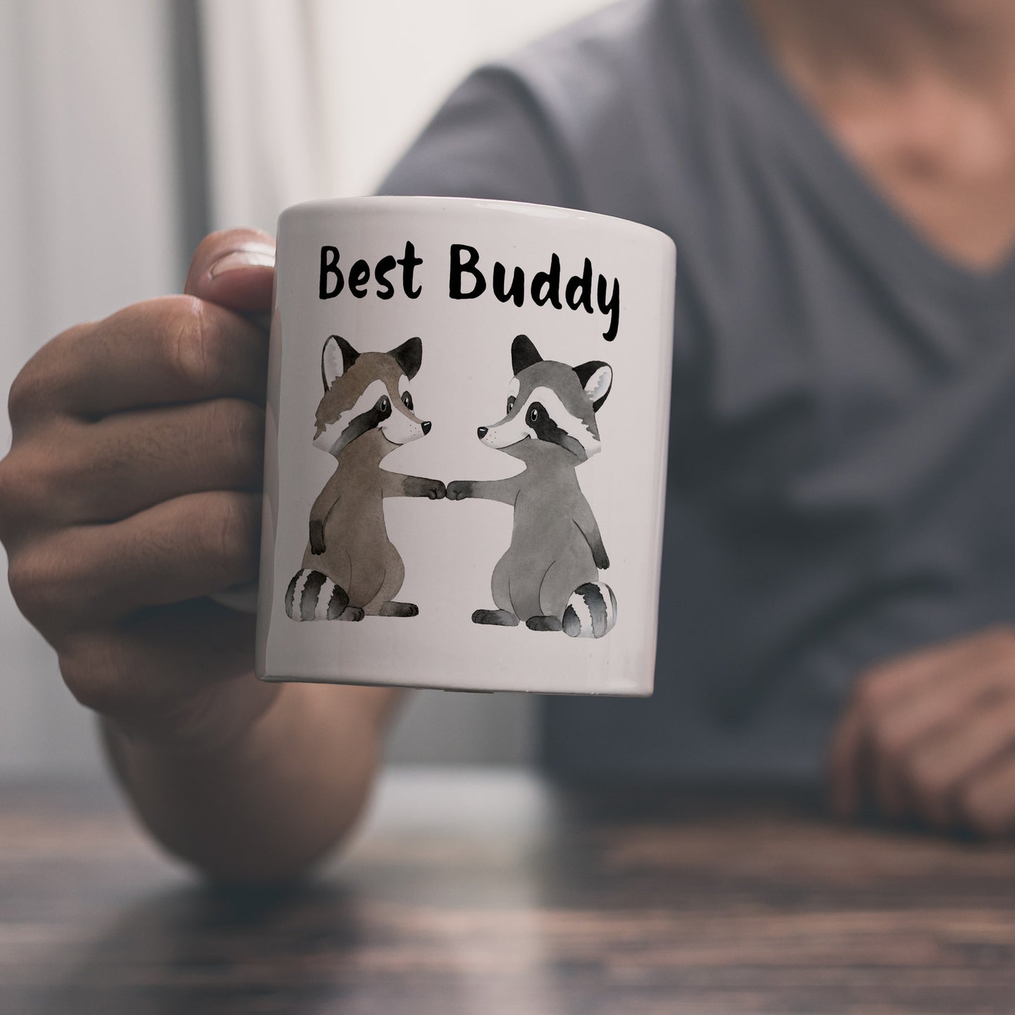 Waschbär Bruder und Kumpel Kaffeebecher mit Spruch Best Buddy