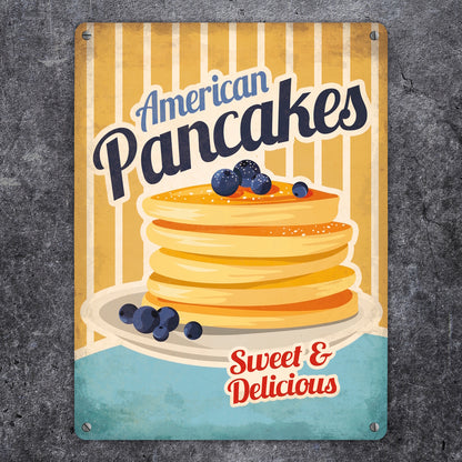 Metallschild XL mit American Diner Classics - Pancakes Motiv