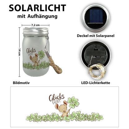 Maus Solarlicht mit Spruch Glückslicht