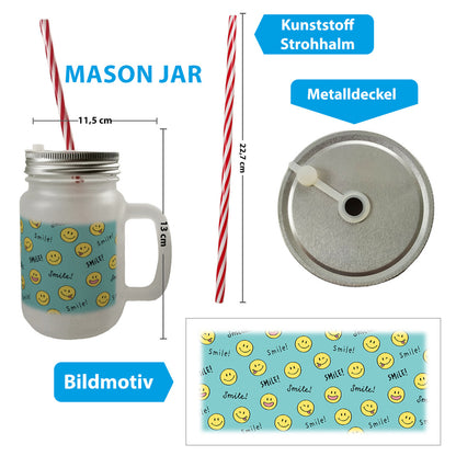 Emoticon Mason Jar Henkel Trinkglas mit Deckel mit Spruch Smile