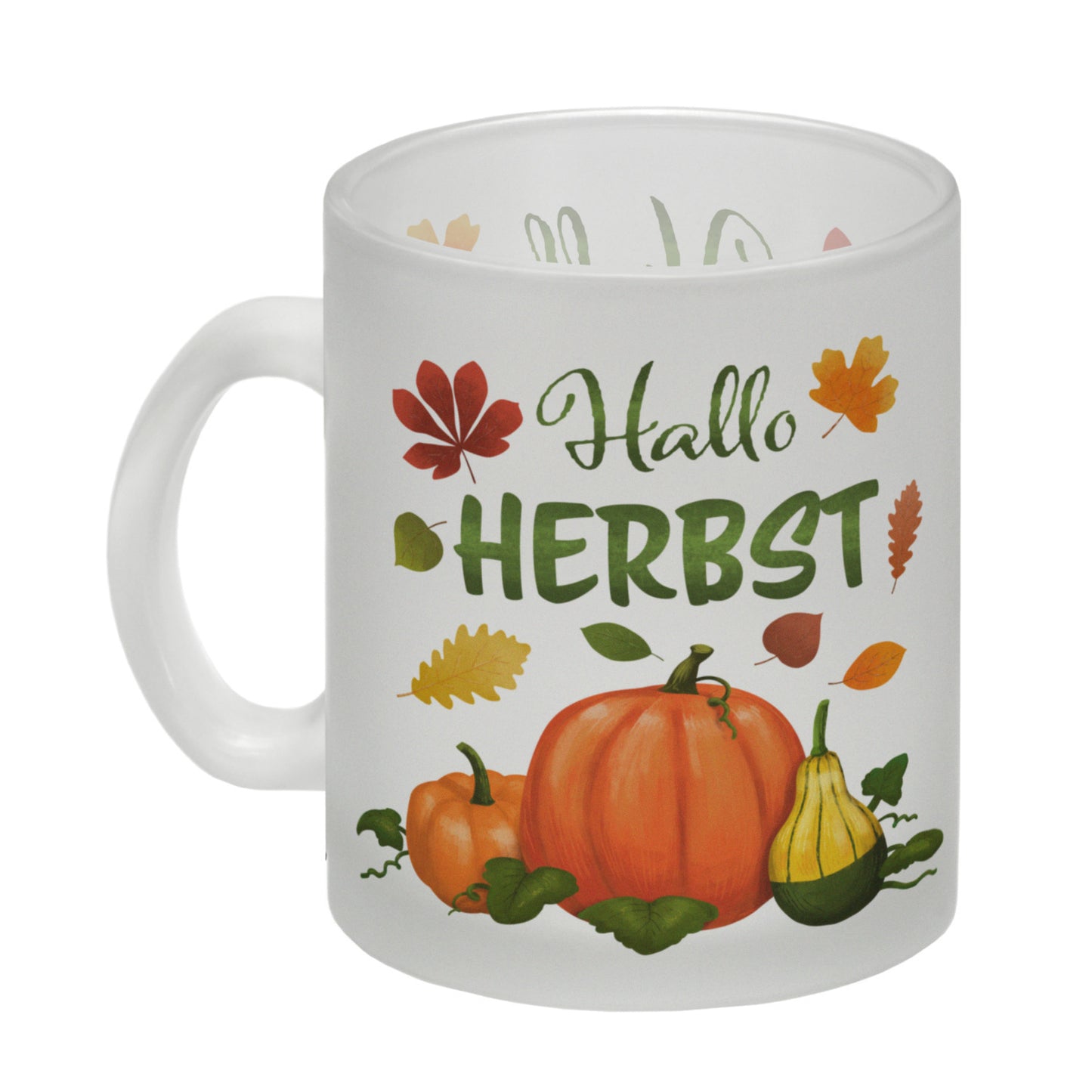 Hallo Herbst Glas Tasse mit hübschen Kürbissen