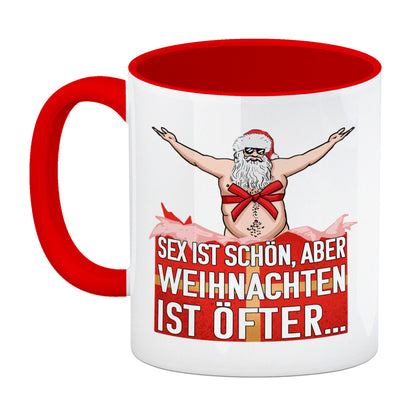 Sex ist schön aber Weihnachten ist öfter Kaffeebecher Rot mit Weihnachtsmann