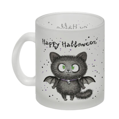 Happy Halloween Glas Tasse mit schwarzer Fledermaus-Katze