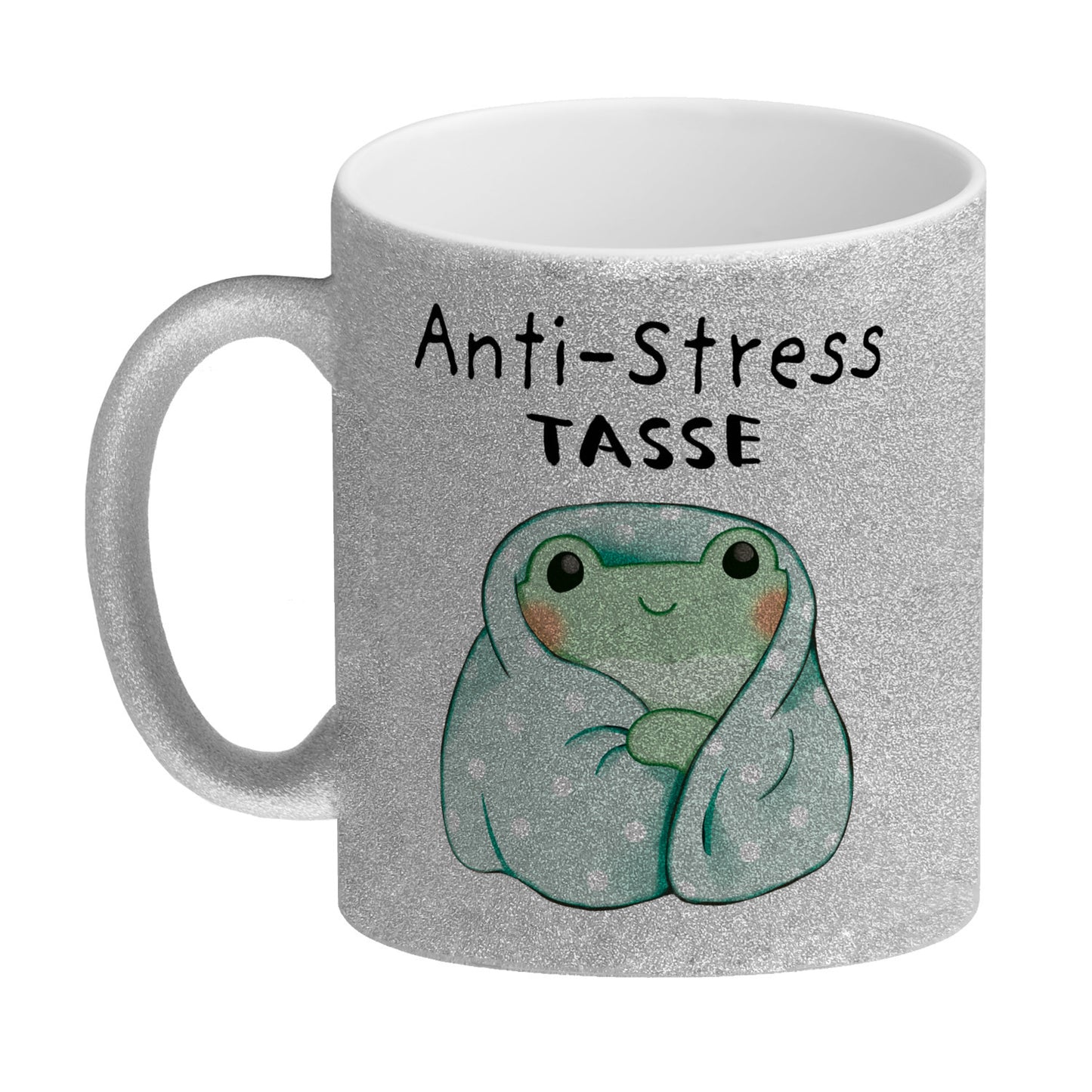 Frosch in blauer Decke mit Spruch Anti-Stress Tasse