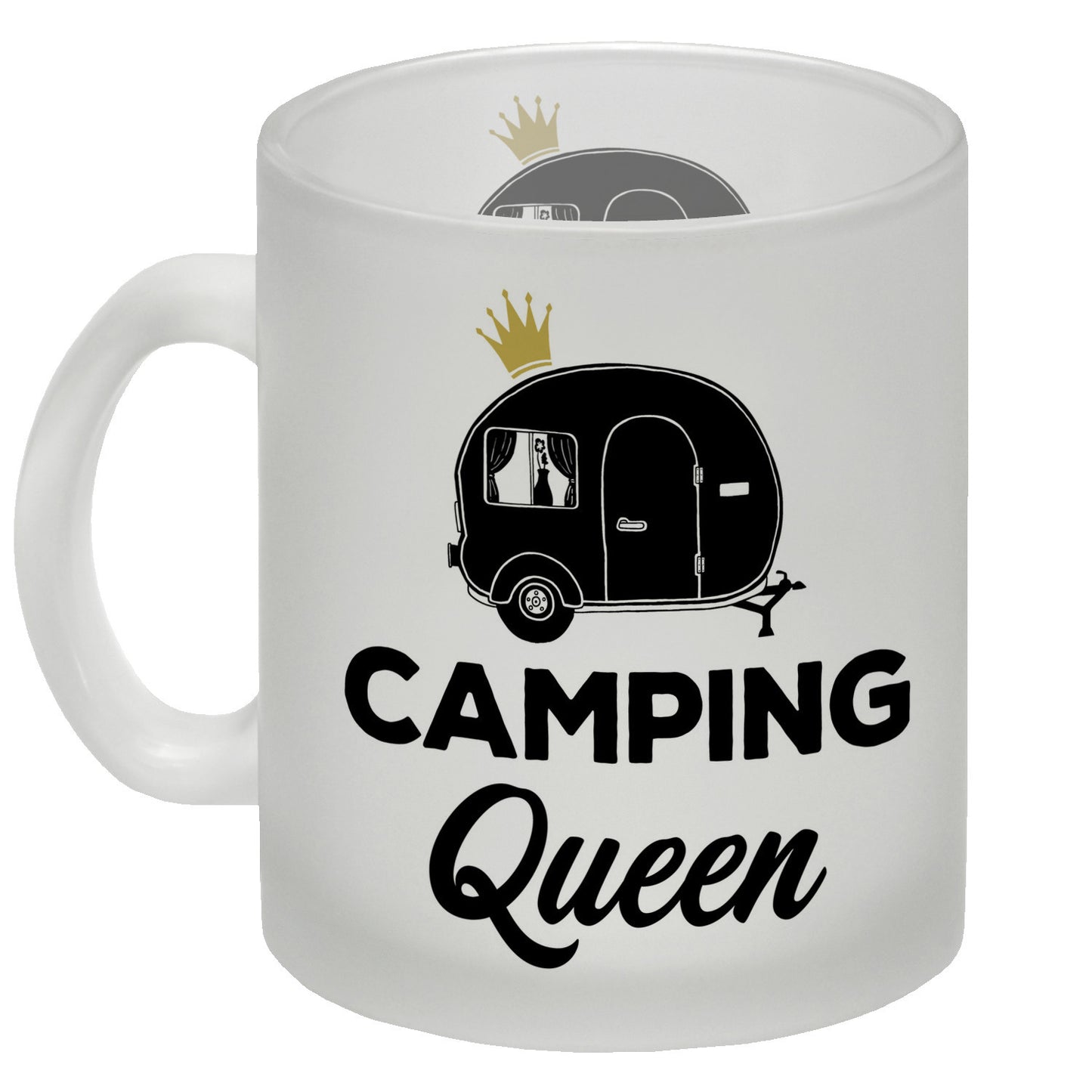 Camping Queen Glas Tasse mit Wohnwagen Motiv