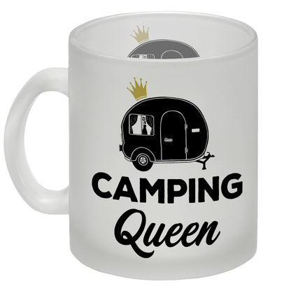 Camping Queen Glas Tasse mit Wohnwagen Motiv