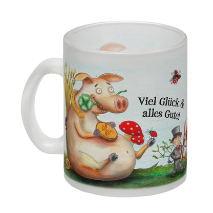 Viel Glück und alles Gute! Glas Tasse mit Glücksschwein Motiv