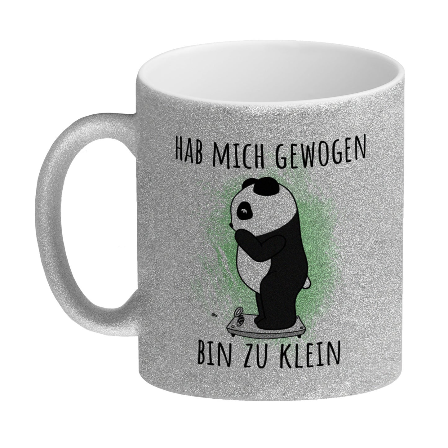 Hab mich gewogen bin zu klein Glitzer-Kaffeebecher mit süßem Panda