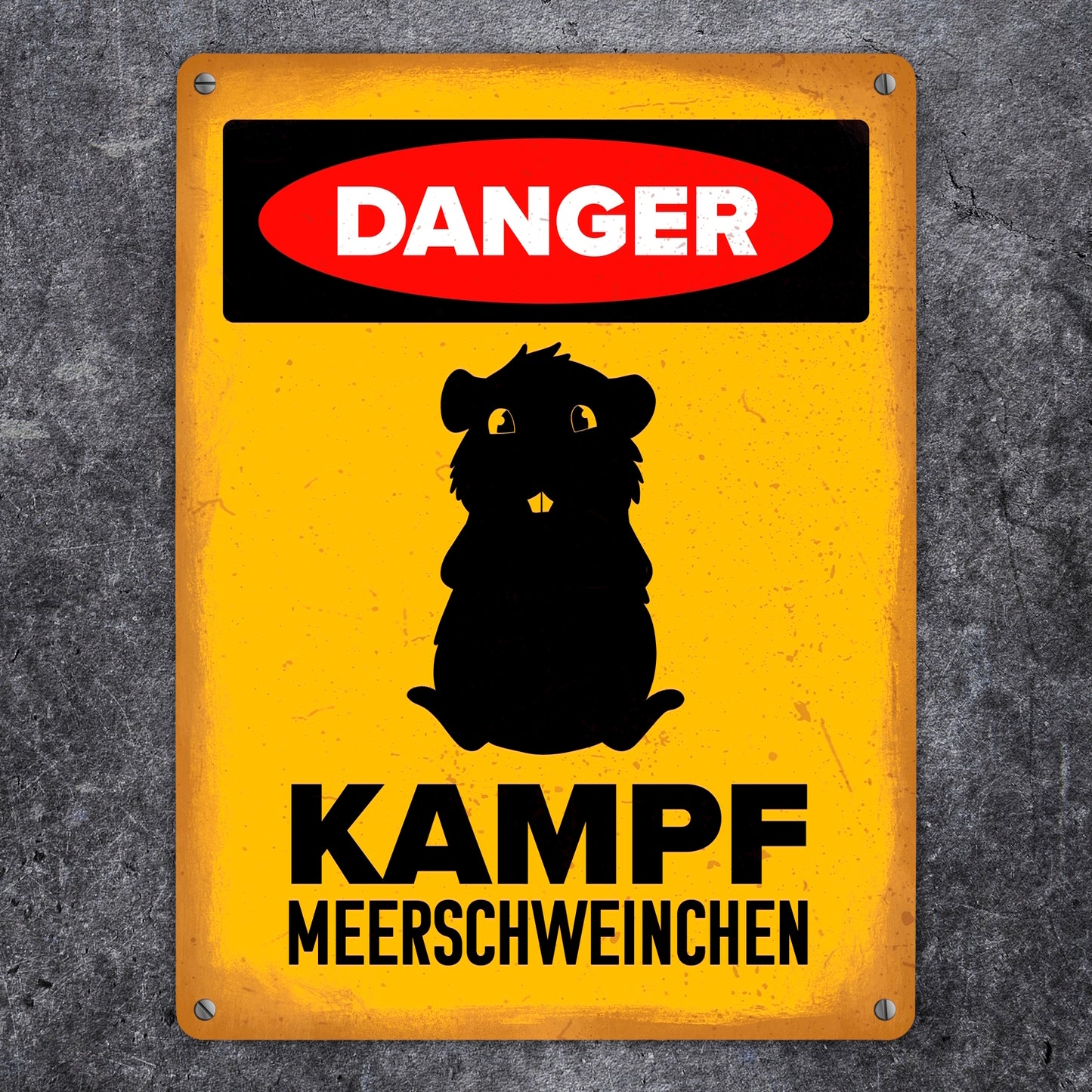 Danger Kampf Meerschweinchen Metallschild XL in 21x28 cm mit Meerschweinchen Silhouette