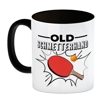 Old Schmetterhand Tischtennis Wortspiel Kaffeebecher Schwarz