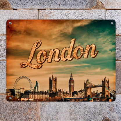 Londoner Skyline Metallschild XL in 21x28 cm - London