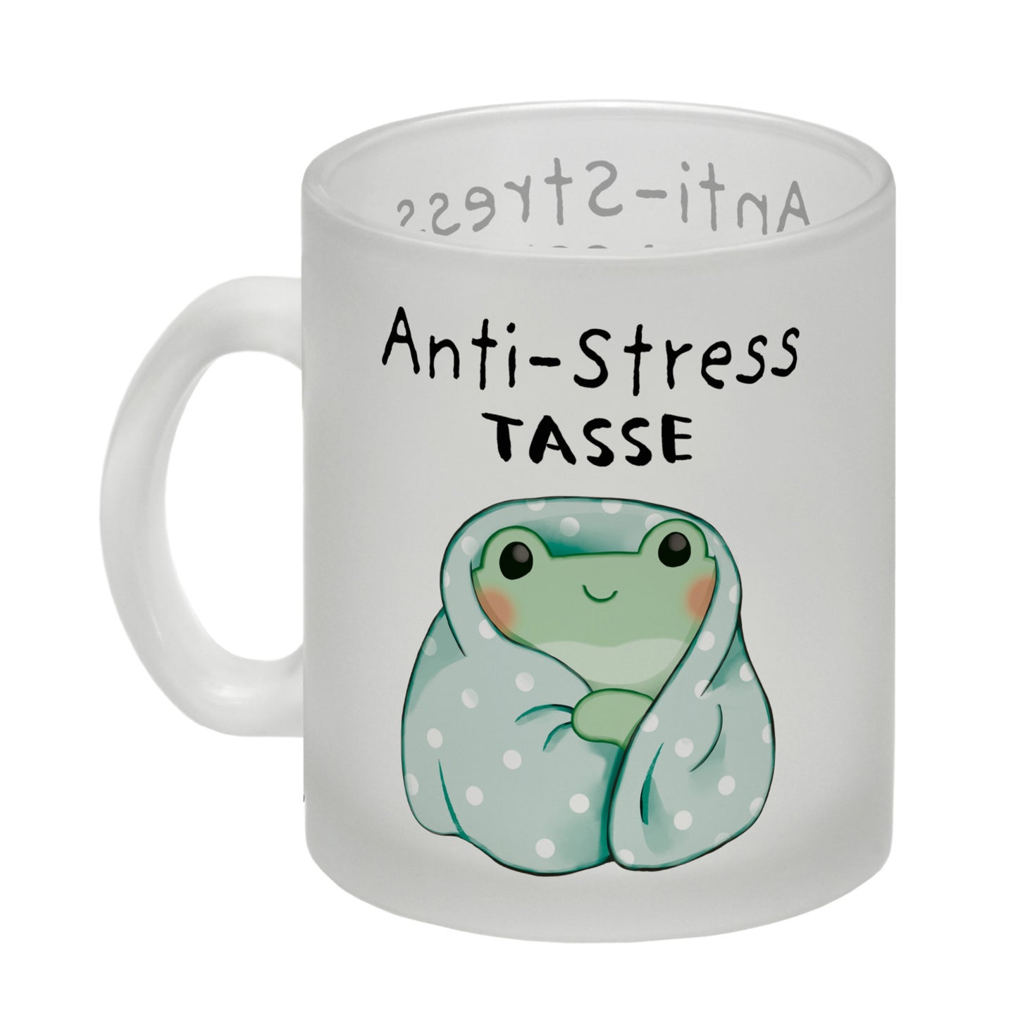 Frosch in blauer Decke mit Spruch Anti-Stress Tasse