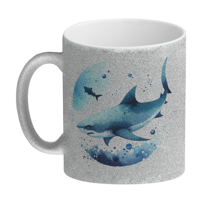 Haifisch im Wasser Glitzer-Kaffeebecher