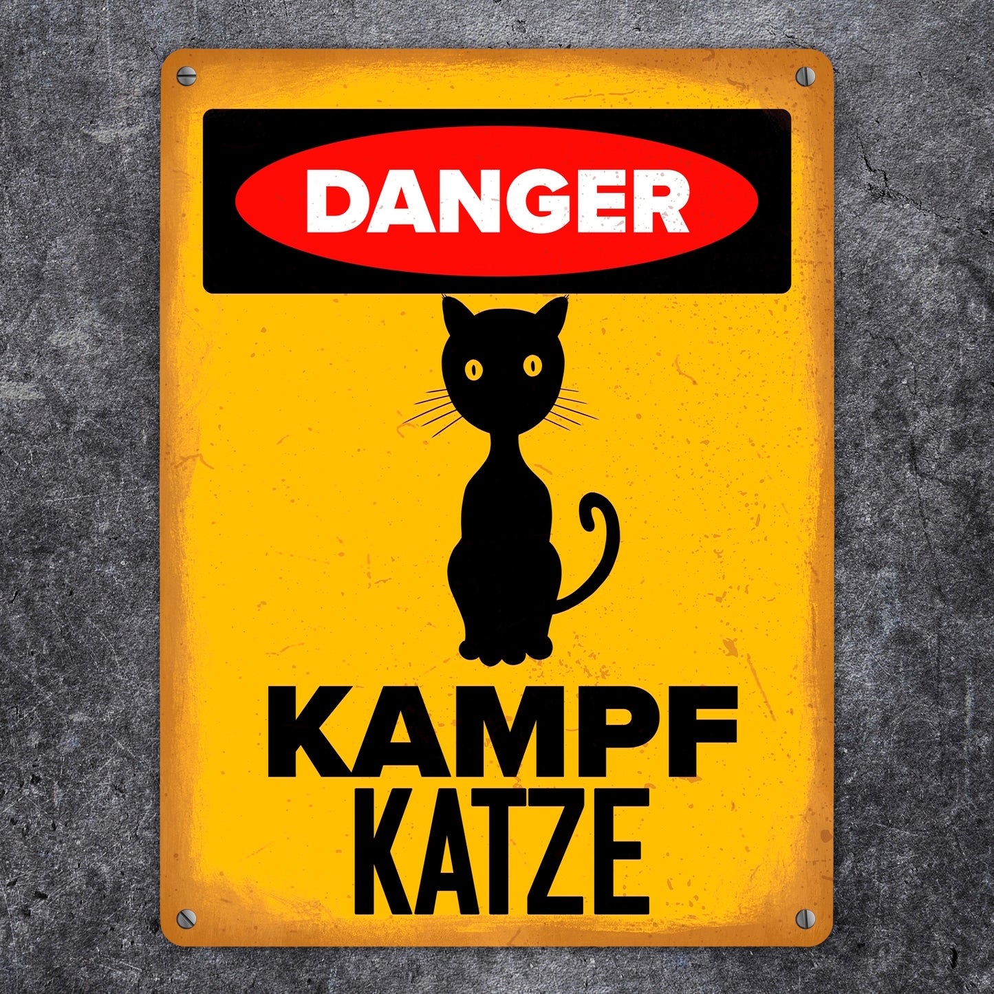 Danger Kampf Katze Metallschild XL in 21x28 cm mit Katzen Silhouette