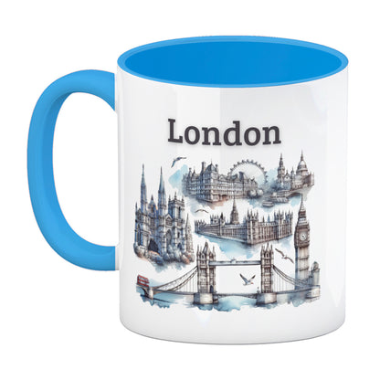 Skyline London Kaffeebecher in hellblau mit Spruch London