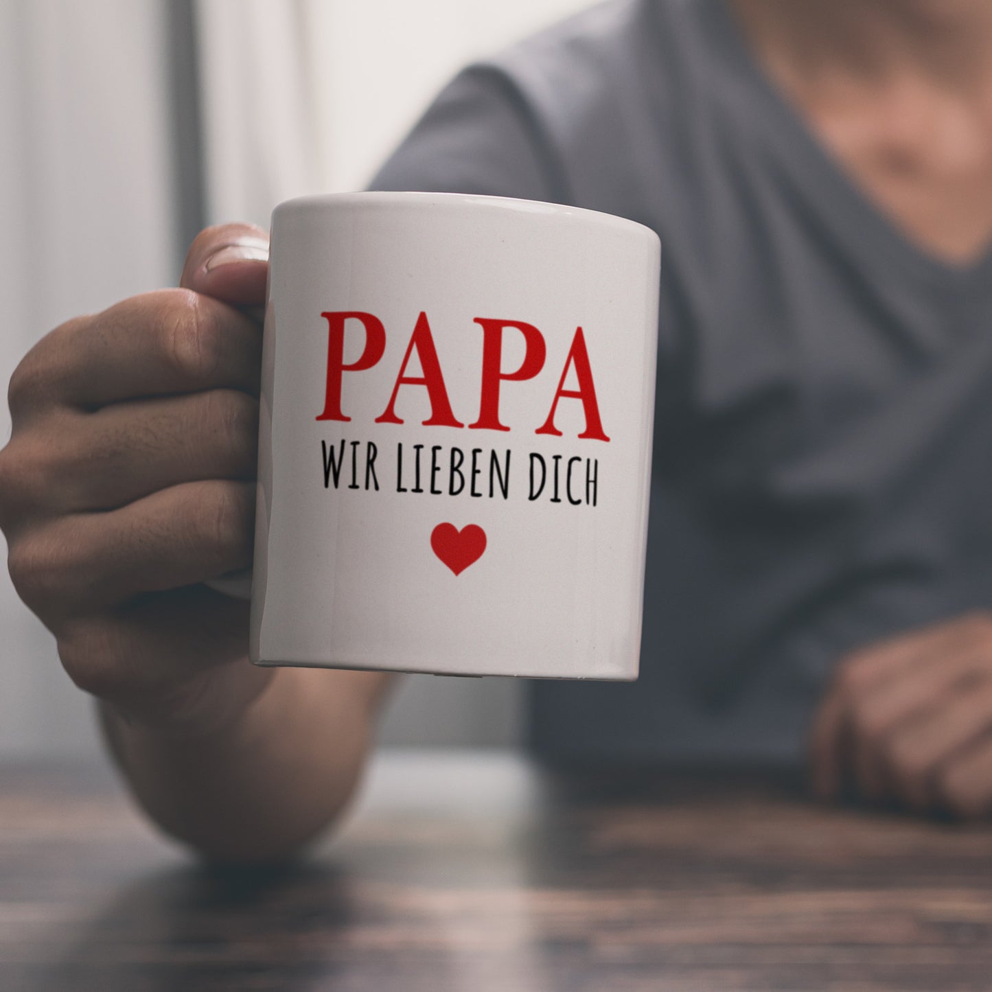 Papa wir lieben dich Kaffeebecher in rot mit Herz