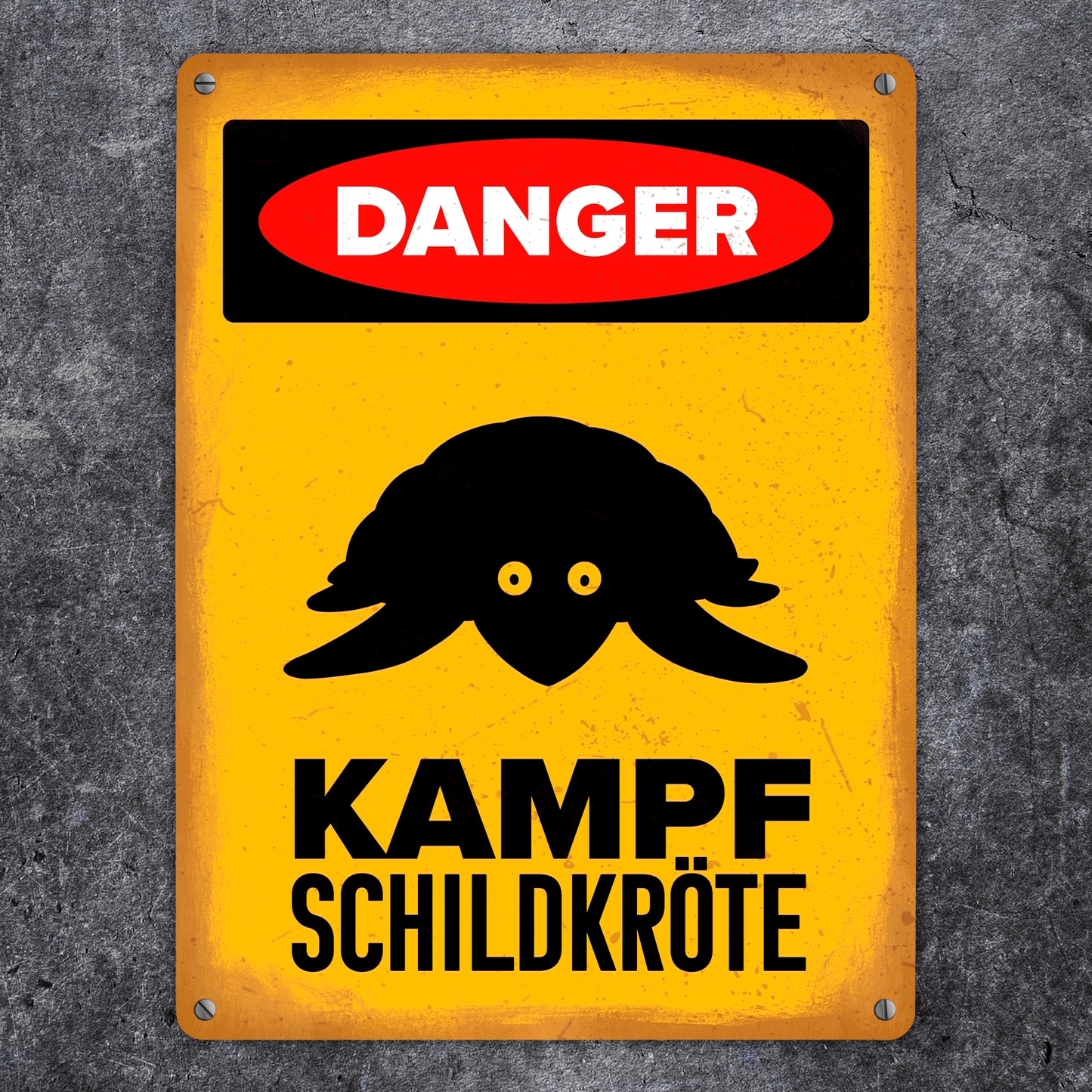 Danger Kampf Schildkröte Metallschild XL in 21x28 cm mit Schildkröten Silhouette