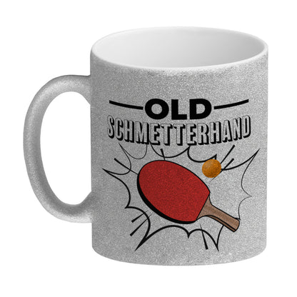 Old Schmetterhand Tischtennis Wortspiel Glitzer-Kaffeebecher