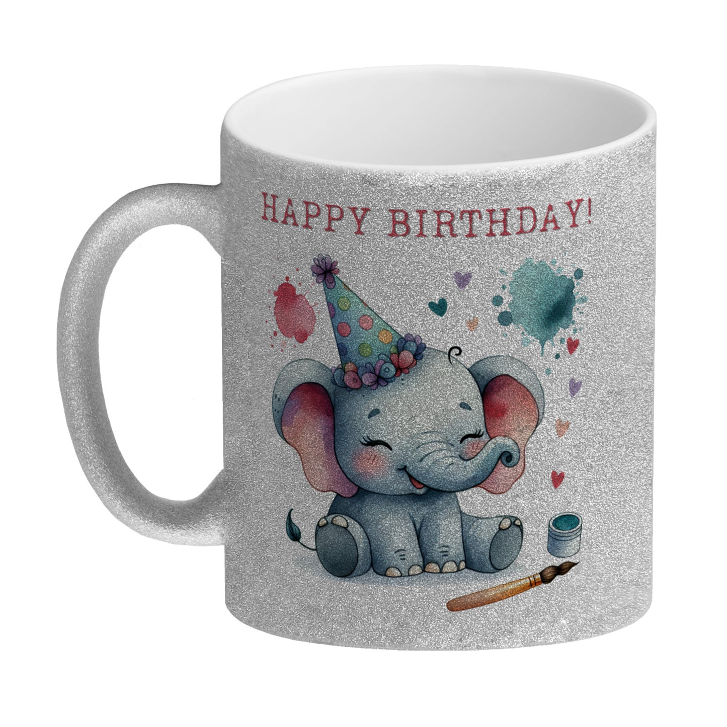 Happy Birthday Elefant Glitzer-Kaffeebecher