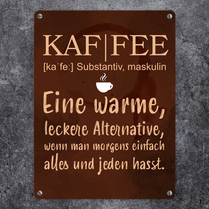 Kaffee - Metallschild mit Wortdefinition