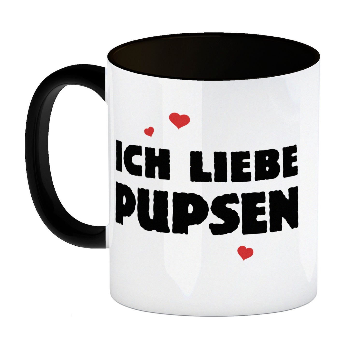 Ich liebe pupsen Kaffeebecher Henkel und Innenseite Schwarz