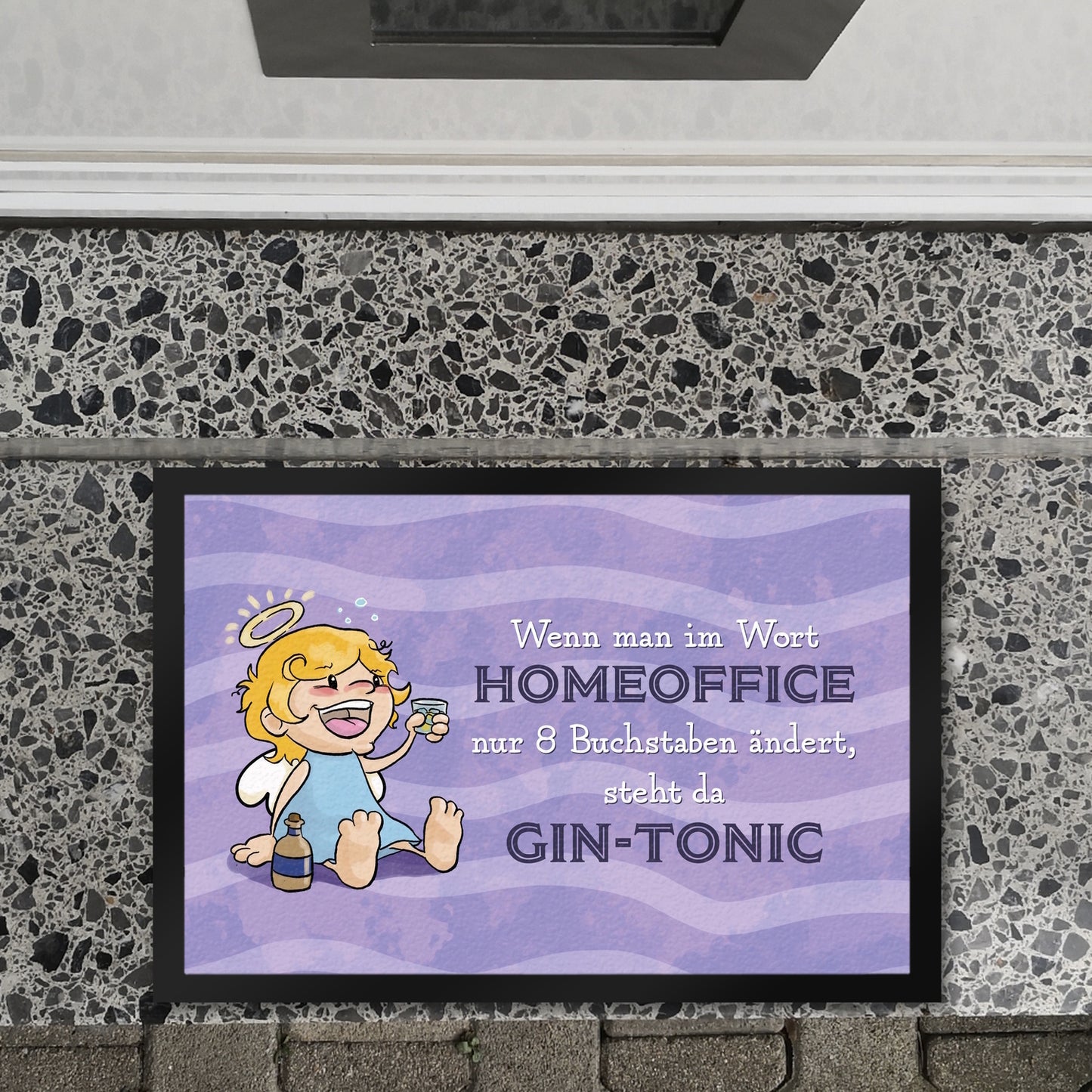 Engel Fußmatte XL in 40x60 cm mit Spruch - Homeoffice klingt ähnlich wie Gin-Tonic