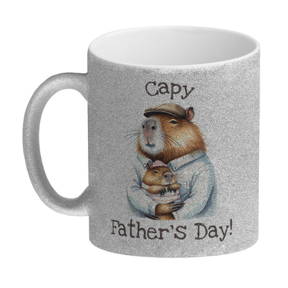 Capybara-Papa Aquarell-Optik Glitzer-Kaffeebecher mit Spruch Capy Father's Day