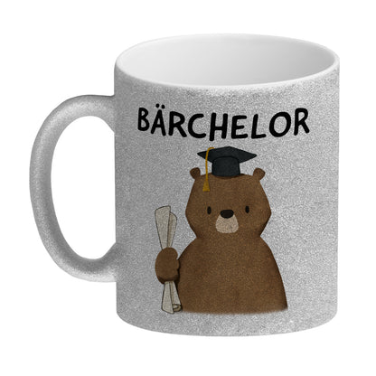 Bär mit Doktorhut Glitzer-Kaffeebecher mit Spruch Bärchelor