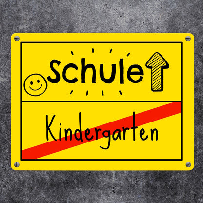 Zur Einschulung Metallschild in 15x20 cm mit Spruch Schule - Kindergarten