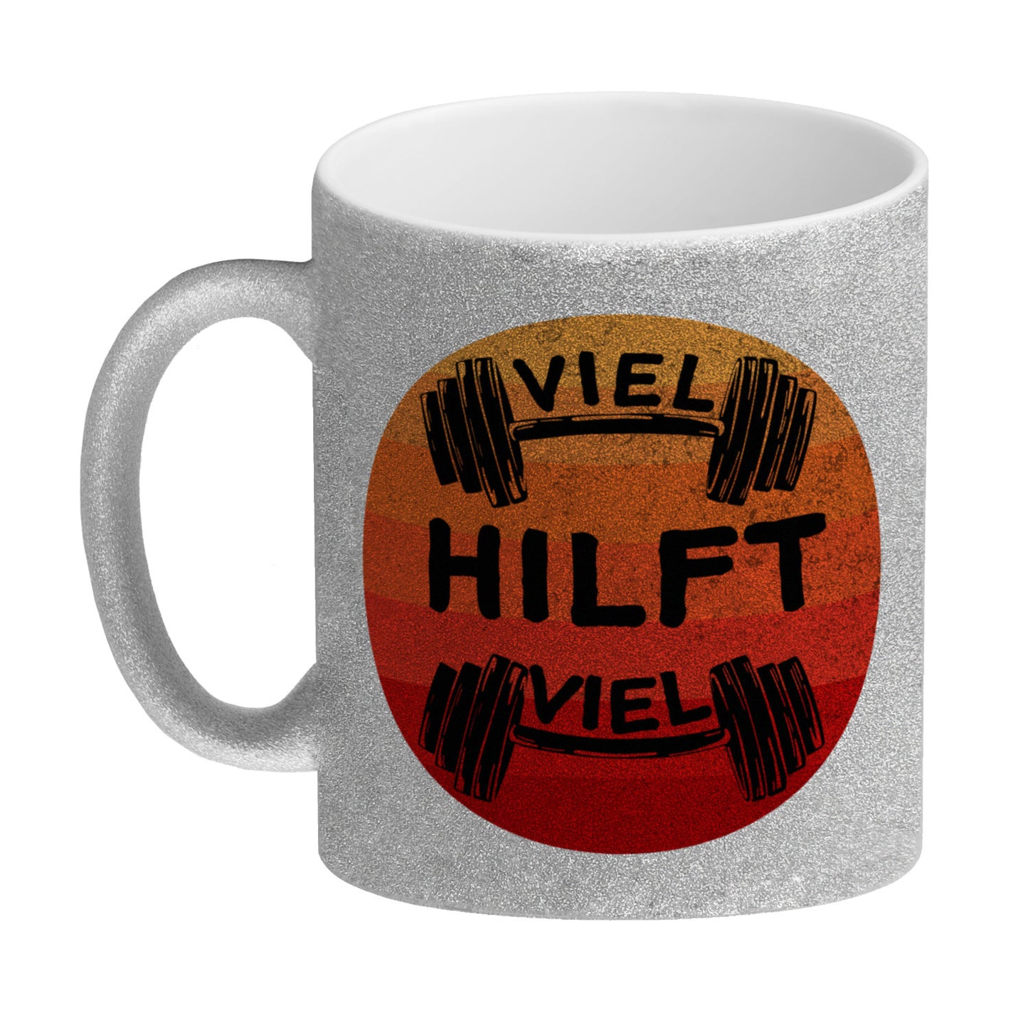 Viel hilft viel Fitness Glitzer-Kaffeebecher für Sportler