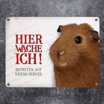 Metallschild mit Meerschweinchen Motiv und Spruch: Betreten auf eigene Gefahr ...