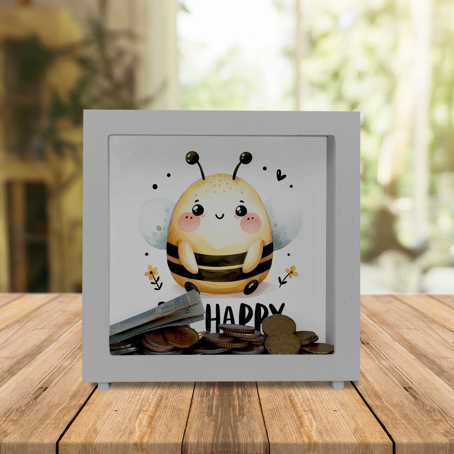 Biene Bee Happy Rahmen Spardose aus Holz