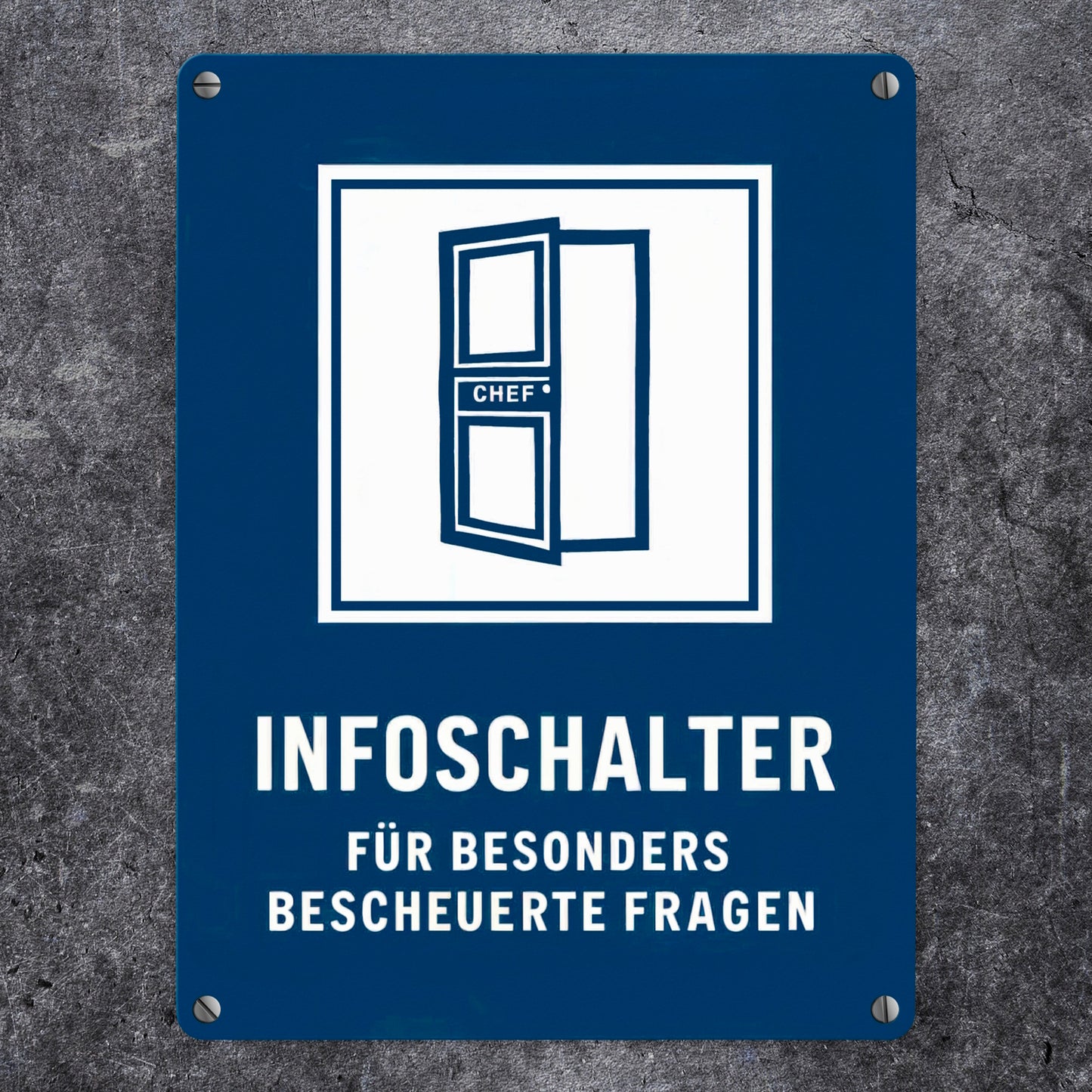 Infoschalter für bescheuerte Fragen Chef - Metallschild in 15x20 cm