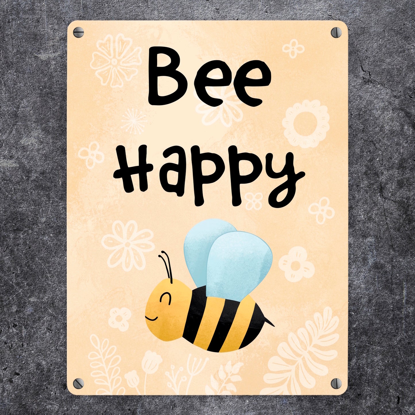 Bee Happy lustiges Metallschild in 15x20 cm mit glücklicher Biene