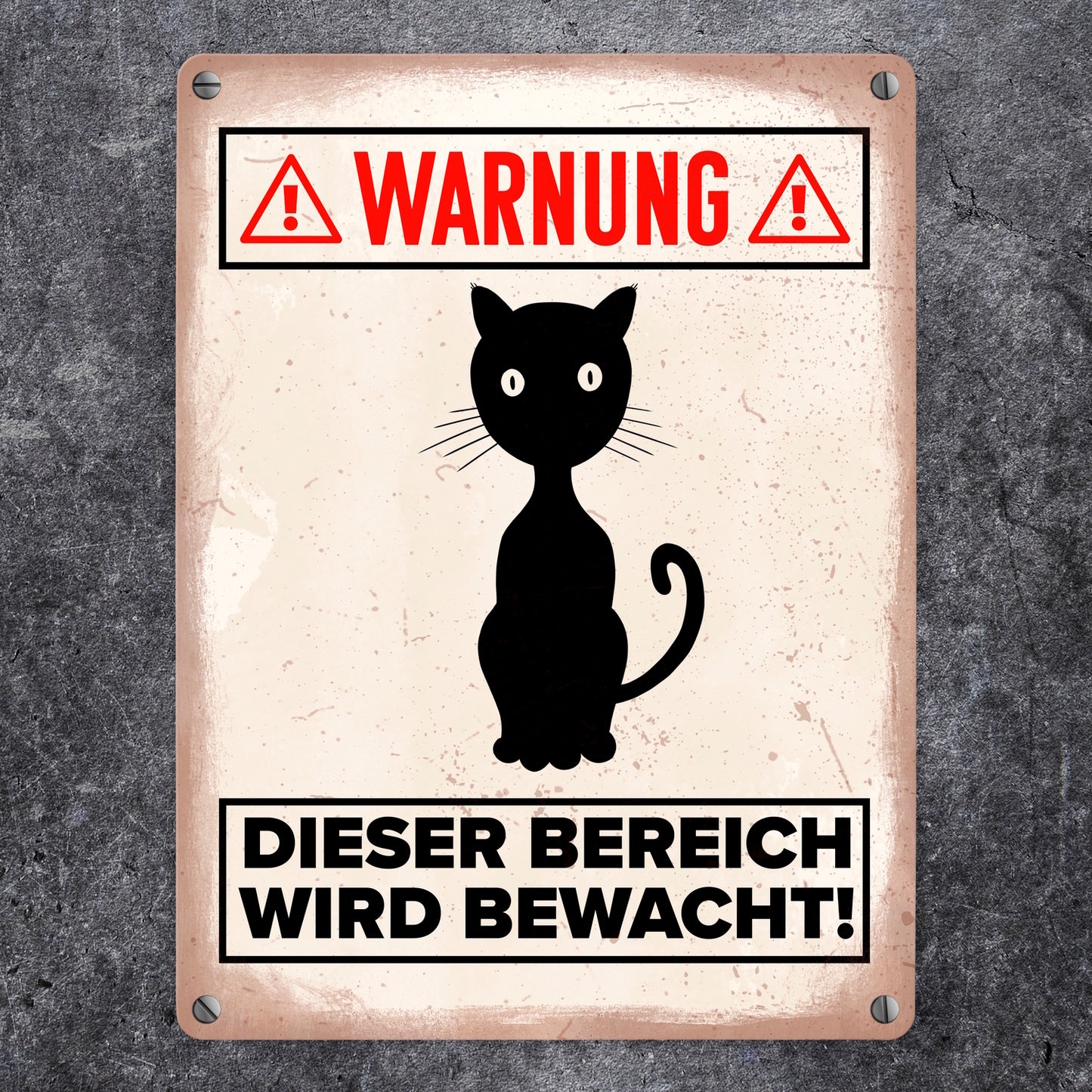 Warnung Bereich wird bewacht Metallschild in 15x20 cm mit Katzen Silhouette