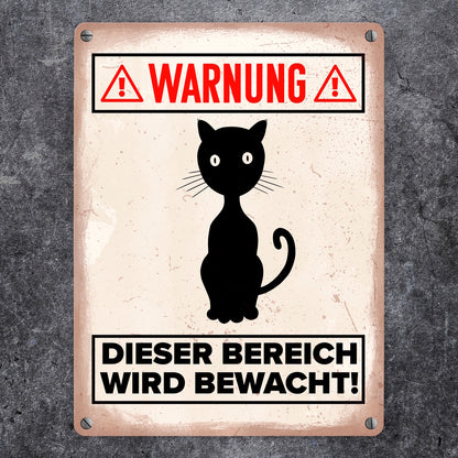 Warnung Bereich wird bewacht Metallschild in 15x20 cm mit Katzen Silhouette