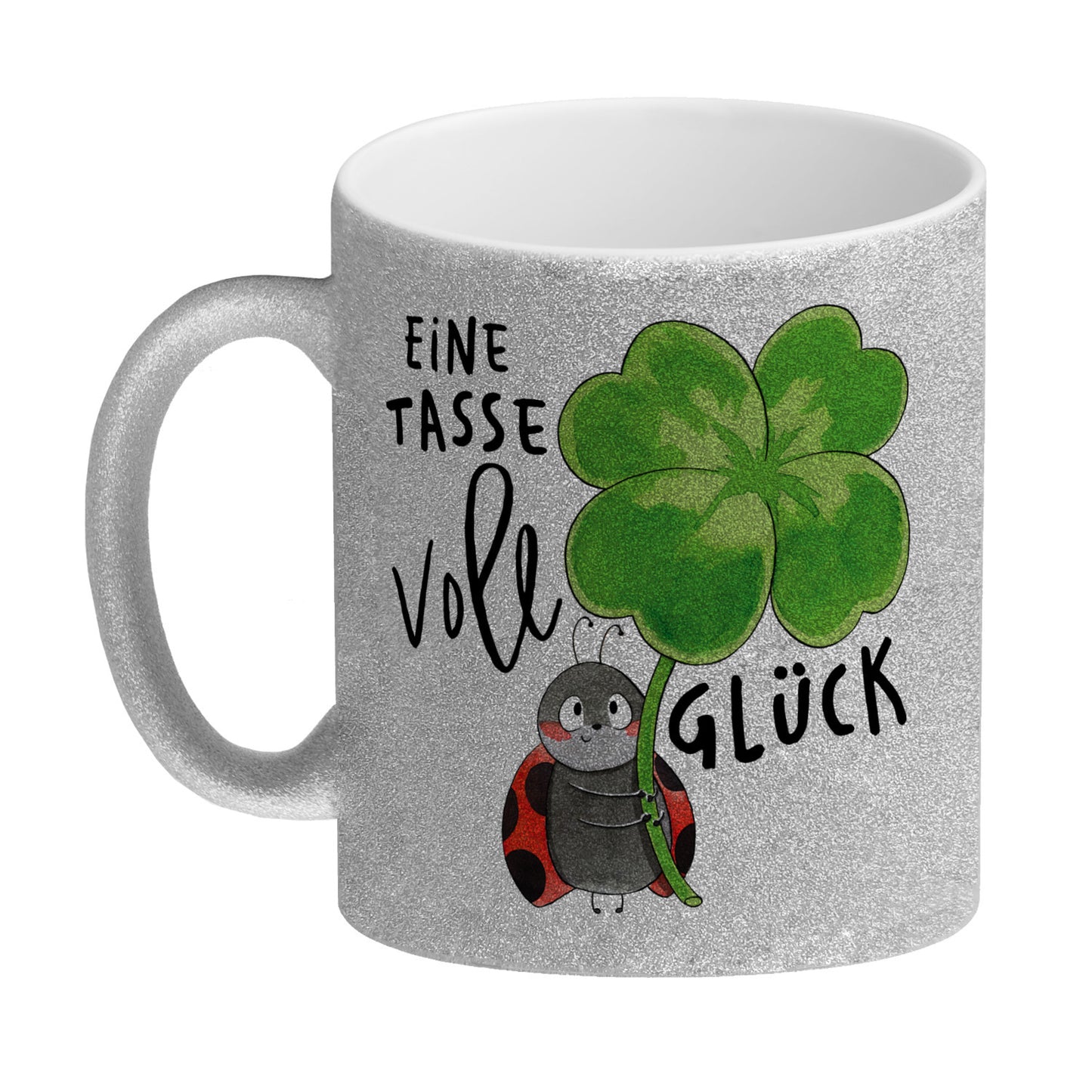 Marienkäfer Glitzer-Kaffeebecher mit Spruch Eine Tasse voll Glück