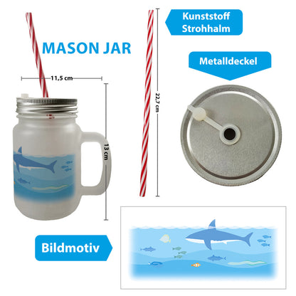 Unterwasser Mason Jar Henkel Trinkglas mit Deckel mit Hai und Fischen