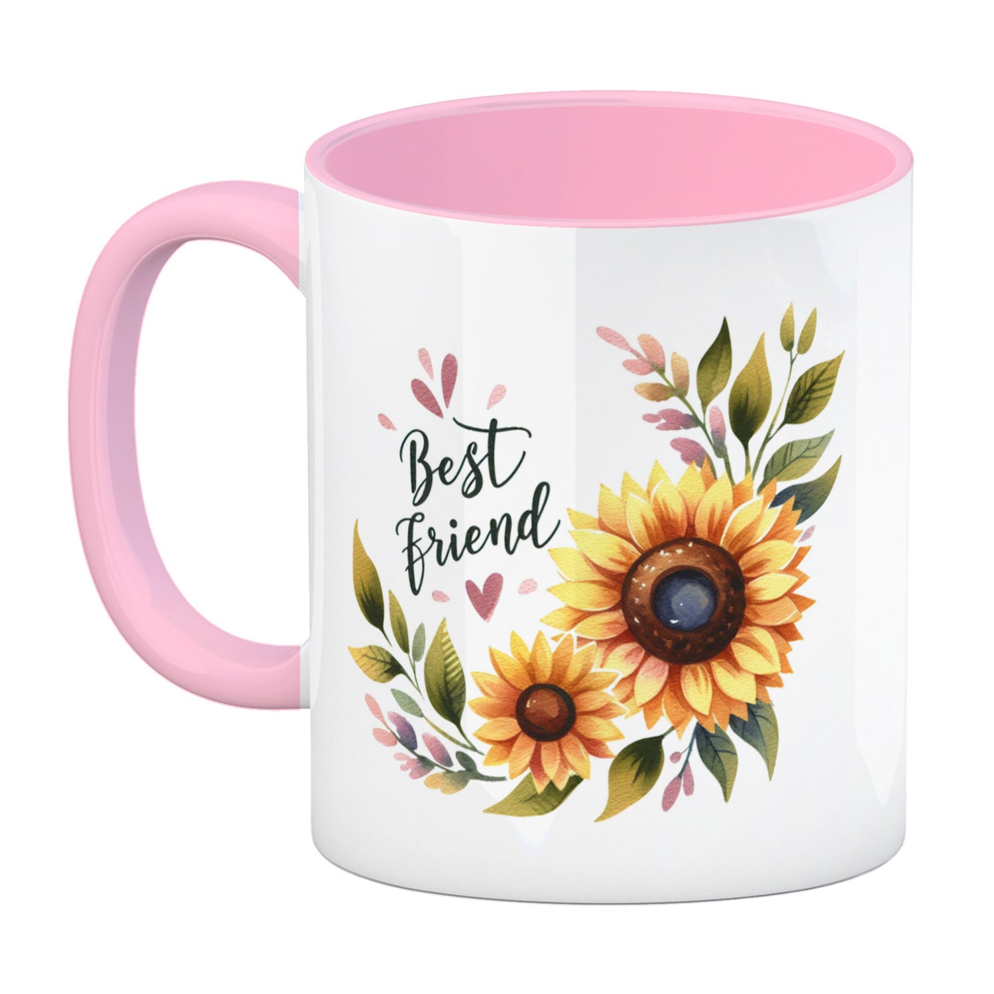 Beste Freundin Sonnenblume Kaffeebecher in rosa mit Spruch Best friend