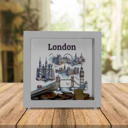 Skyline London Rahmen Spardose aus Holz