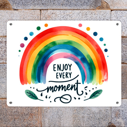 Regenbogen Metallschild XL in 21x28 cm mit Spruch Enjoy every moment